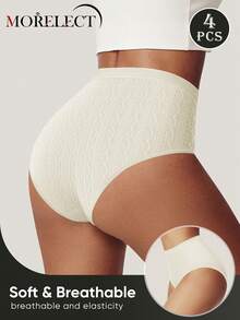 Morelect 4pcs/Pack Women's Mid-Waist Panties, Jacquard Design, Sexy & Comfortable - Multicolor - View 4