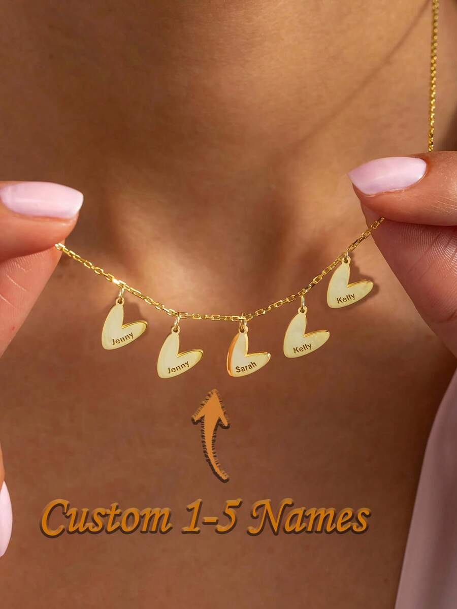Kalvine Engraved Name Necklace - Custom Family/ Name Pendant, 18K Golden Plated 304L Stainless Steel Suitable For Mom, Grandma Gift, Mother's Day - Multicolor - View 1