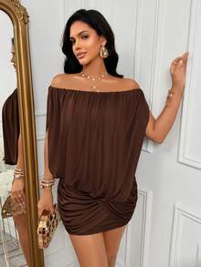 AIJ Women's Sexy Short Fitted Dress, Ruched Detail, Elastic Fabric, Elegant Brown Dress, Party Dress, Suitable For Wedding Guest, Night Out, Evening Event, Autumn/Winter Dress, Halloween/Christmas Women's Clothing - Brown - View 8