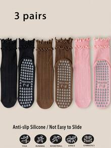 1/3/5/6 Pairs Women's Non-Slip Pilates Socks, Elegant Double-Layer Ruffle Design, Unique Custom Silicone Grip Sole, Suitable For Pilates, Yoga, Gym, Aerobics, Dance, Gift-Giving, All-Season - Multicolor - View 8