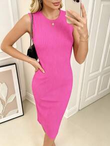 Women Sweater Dresses - Hot Pink - View 3