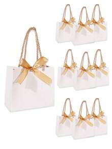 1/5/10pcs/Conjunto Sacolas de Presente de Agradecimento com Alças, Pequenas Sacolas de Papel com Laço de Fita, Adequadas para Lembrancinhas de Festa, Presentes, Natal, Casamento, Aniversário - A - Visão 16