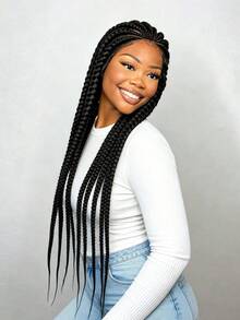 A ANYTIME Full Lace Multiple Braids Synthetic Wig Fat Multiple Braids Lightweight Easy To Wear Braided Synthetic Fiber Braid Hood, Halloween - Black - View 7