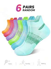 6 Pairs Random Assorted Women's Sports Breathable Short Socks, Gradient Colorful Anti-Slip Dot Pattern, Low-Cut Non-Slip Heel, Tennis Running Walking Fitness Sports Socks - Multicolor - View 1