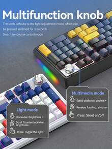 T-WOLF Mechanical Keyboard Tri-Mode Red Switch Hot-Swappable Bluetooth Wireless RGB Gaming Keyboard With Knob Control - View 6