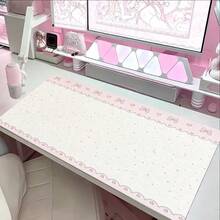 1pc Pink Bow Strawberry PU Leather Mouse Pad, Office Desk Mat, Computer Fast Typing Carpet Pad, Gamer Laptop Keyboard Desktop Mat, Cartoon Cute, Waterproof, Anti-Slip, Oil-Resistant - View 2