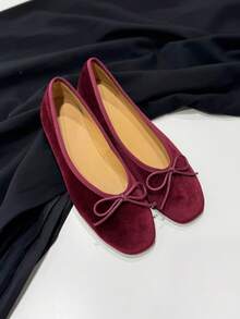 2026 Spring/Summer New Women's Bow Decor Ballet Flats - Burgundy - View 8