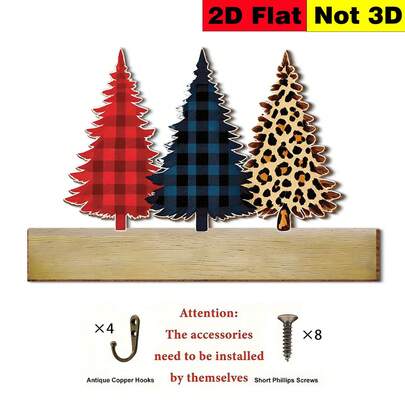 Gancho de llave de madera multifunción plano 2D, decoración de árbol de Navidad, estante de almacenamiento de pared, soporte de llaves para la entrada, multiusos