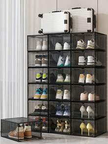 1pc Stackable Drawer Shoe Storage Box, Diagonal Reinforced For Enhanced Stability, Space-Saving Plastic Shoe Storage Box, Easy Assembly Dust-Proof Shoe Storage Bin, Suitable For Closet, Entryway, Home And Dorm Use - View 5
