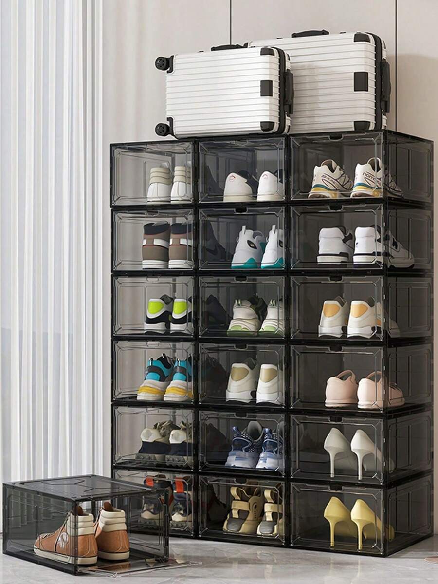 1pc Stackable Drawer Shoe Storage Box, Diagonal Reinforced For Enhanced Stability, Space-Saving Plastic Shoe Storage Box, Easy Assembly Dust-Proof Shoe Storage Bin, Suitable For Closet, Entryway, Home And Dorm Use - View 1