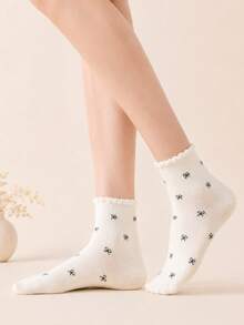 5 Pairs Random Assortment Bowknot Lightweight Short Socks, Soft And Comfortable, Suitable For Daily, Office, Campus, Casual Wear - Multicolor - View 2