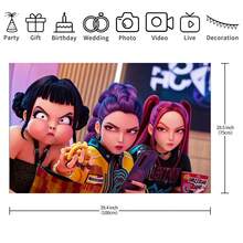 KPop Demon Hunters Backdrop Ulang Tahun Kartun 3D K-Pop DemonHunters, Latar Foto Adegan Harian Menyenangkan, Cocok untuk Dekorasi Dinding Pesta Anak Perempuan - MultiWarna - View 7