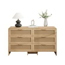 130CM Arc Shaped Corner Rattan Cabinet, 6-Drawers Rattan Storage Cabinet Rattan Drawer, For Living Room Bedroom,And Kitchen, Natural - 彩色 - 查看 7