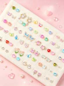 7/12/18 Pairs Sweet Stud Earrings Set, Suitable For Women And Teenage Girls, Colorful Butterfly Star Heart Acrylic Mixed Style Earrings, Suitable For Daily Wear And Parties - Flower Butterfly Stud Earrings - View 6