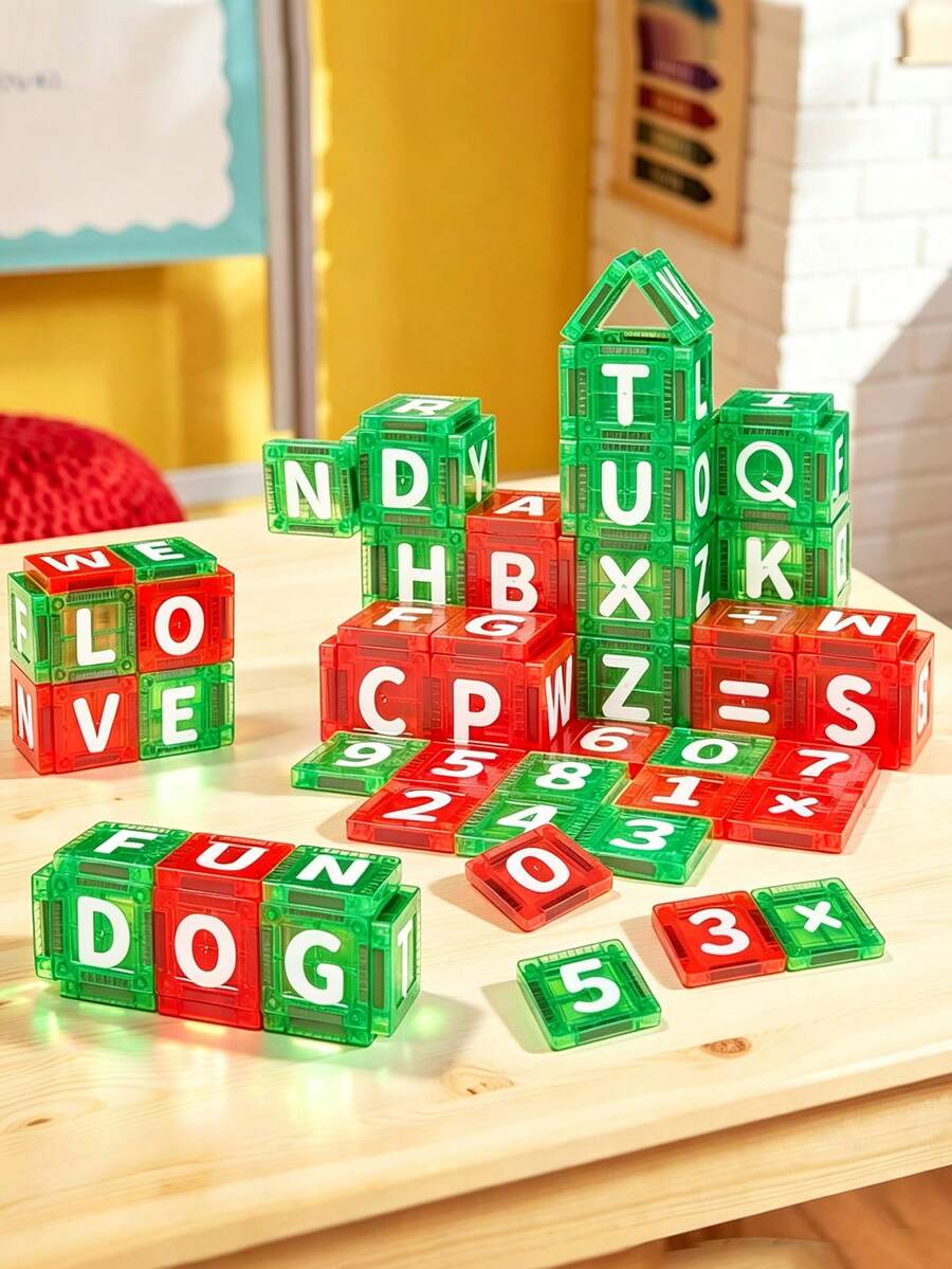 Mini Magnetic Building Blocks Kids Assembly Toy, 30/56pcs Magnetic Toys, Number/Letter Education Theme, Colorful Magnetic Blocks Kids Educational Magnet Toy Set, Creative Toy Gift, Suitable For Boys And Girls 3 Years Old And Above, Random Color - Multicolor - View 1