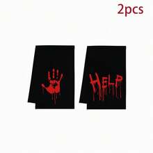 2/4/6pcs Red Bloody Pattern Halloween Kitchen Towel Set, Halloween Hand Towel/Dish Cloth, Super Absorbent, Seasonal Farmhouse Decor - Multicolor - View 8