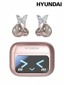 HYUNDAI M100 夾式藍牙耳機，附蝴蝶飾品，多功能彩色螢幕智慧觸控控制，HiFi 高保真降噪 HD 通話音樂遊戲長續航，無需穿耳，時尚耳環飾品禮物，適合女性 - 多色+銀色蝴蝶耳機配件 - 查看 7