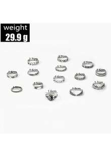 14pcs/Set Personalized Vintage Yin Yang Tai Chi Elephant Geometric Feather Leaf Rings - Tai Chi Elephant Geometric Feather Leaf Ring 14-piece Set - View 2