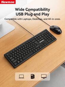 Kombo Keyboard dan Mouse Berkabel Newmine, Pasang dan Mainkan, Tanpa Driver, Pemosisian Presisi 1600 DPI, Karakter Tahan Aus Definisi Tinggi, Desain Ergonomis Ultra Tipis, Bahan ABS Tahan Lama, Cocok untuk Laptop dan Desktop - View 7