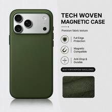 VRNOEI Premium Tech Fabric Magnetic Phone Case Compatible With IPhone 13 16 14 15 17 Pro Max 16 Plus Minimalist Fashion Neutral New Woven Magnetic Shockproof Protective Cover - Dark Green - View 2