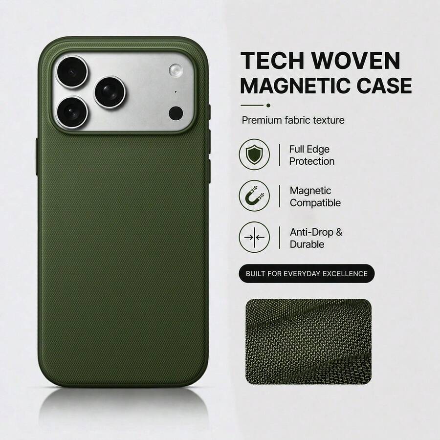 VRNOEI Premium Tech Fabric Magnetic Phone Case Compatible With IPhone 13 16 14 15 17 Pro Max 16 Plus Minimalist Fashion Neutral New Woven Magnetic Shockproof Protective Cover