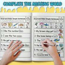 Sentence Construction And Reading Practice Workbook, Complete Missing Words Through Fun Activities, Color Pictures Guide Simple Sentence Making, Develop Reading Readiness And Vocabulary Recognition, Suitable For Home And School Interactive Learning - Alphabet Book - View 5