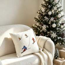 LCUHPCL 1pc Christmas Teddy Fleece Skiing Character 3D Embroidered Pillowcase, Suitable For Bedroom, Living Room, Sofa, Daily Use, Party And Various Environments - Multicolor - View 8