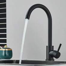 LY Modern Black Kitchen Faucet, 360° Rotatable Single-Handle Mixer Faucet Matte Black High-Arc Single Handle Kitchen Faucet – Modern Minimalist Design, 360° Swivel, Universal Sink Compatibility - Negro - Ver 4