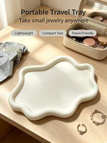 1PC Jewelry Tray Storage Rack - 3D Printed Elegant Cloud-Like Texture, Spacious Tray, Can Store Necklaces, Earrings, Rings, Watches - Durable Plastic Material - Suitable For Vanity, Bathroom, Bedroom - Ideal Gift For Men And Women, Jewelry Storage And Organization, Vanity Accessories, Modern Aesthetics, Smooth Surface, Ring Holder, Fashion Storage, Lightweight And Portable, Earring Rack, Home Decor, Jewelry Tray - White - View 3
