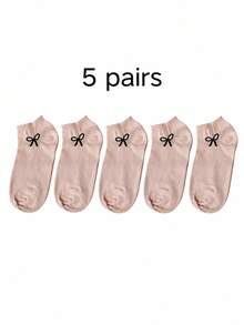 5/10/20 Pares de Meias Curtas Femininas com Estampa de Laço Rosa, Meias Casuais Finas de Verão, Meias de Tornozelo Baixas, Meias de Barco - Rosa chiclete - Visão 6