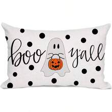 1PC Halloween Scares You! Ghost Pumpkin Polka Dot Rectangular Pillowcase, Scary Holiday Sofa And Living Room Home Party Decoration, Single-Sided, Pillow Not Included - Beige - View 7