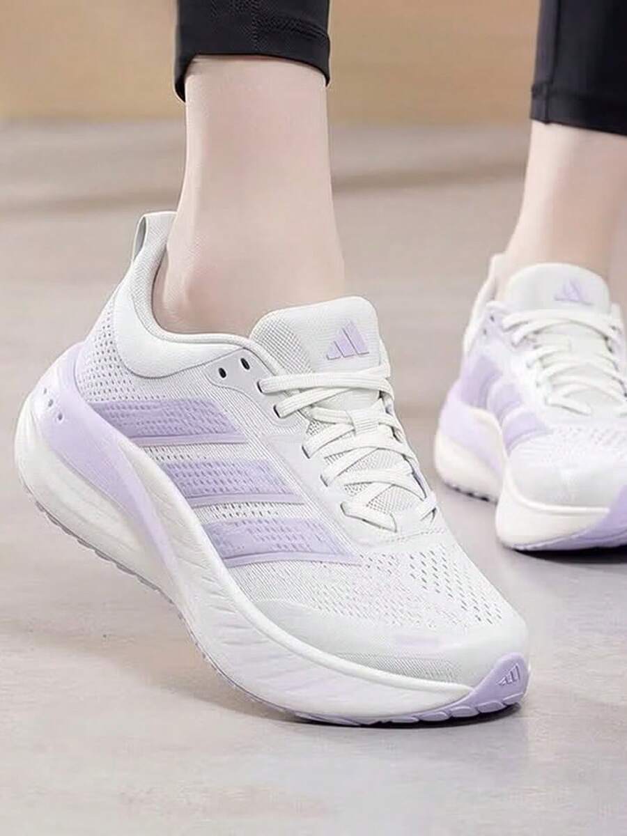 Adidas Sepatu Lari Wanita Cushionnova Terbaru - Peredam Guncangan, Anti Selip, Gaya Kasual - Putih/Ungu Muda - View 1