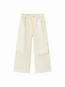 Balabala Quần jean denim cho bé gái phong cách ngọt ngào thường ngày, quần dài co giãn thoải mái cho bé gái tuổi tween mặc hàng ngày - Tông màu trắng - Xem 4