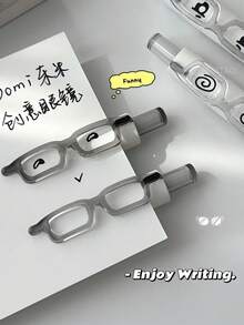 4支裝眼鏡框造型凝膠筆 0.5mm快乾黑墨貓咪圖案書寫筆 創意筆夾凝膠筆 辦公用品 - 彩色 - 查看 10