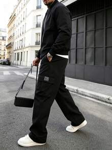 Men's Spring/Autumn Baseball Jacket & Cargo Pants Set - Black - View 6
