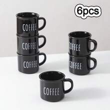 6 st 150 ml/5 oz minimalistiska espressokoppar i keramik, mini kaffekoppar med handtag i porslin, släta demitasse-koppar för te, drycker, , mjölk och vatten, perfekta för espressomaskin, present till kaffeälskare - Multifärgad - Visa 13