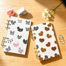 1pc Cute A6 Acrylic Insert Cover, Animal Print Heart And Bow Design Transparent Planner Case, Aesthetic Notebook Accessory, Compatible With 6-Hole Binders - A - View 6
