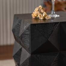60CM Height Three-Dimensional Embossed Pattern Design Retro Side Table Retro Wooden Nightstand Black,No Assembly Required - 黑色 - 查看 11