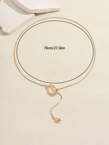 1pc Asymmetrical Geometric Metal Pendant Tassel Necklace, Women Long Sweater Chain, Minimalist New Style Adjustable Length - Gold - View 4