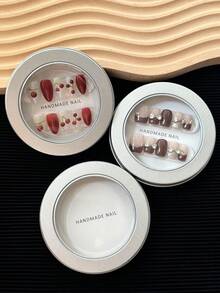 1PC/3PCS Exquisite Round Press On Nail Storage Display Box With Clear Window And Metal Iron Case, For Salon, Handmade Nails, Gift Packaging, And Travel - Silver - View 1