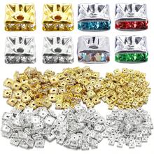 30 Peças Contas Espaçadoras Quadradas de Strass de Cobre, Espaçadores de Pulseira Bola de Flor, Acessórios de Joias Pendentes, Materiais para Pulseira e Colar de Contas Feitos à Mão DIY, Espaçadores para Fabricação de Joias - contas espaçadoras quadradas - Visão 9