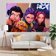 KPop Demon Hunters Backdrop Ulang Tahun Kartun 3D K-Pop DemonHunters, Latar Foto Adegan Harian Menyenangkan, Cocok untuk Dekorasi Dinding Pesta Anak Perempuan - MultiWarna - View 5