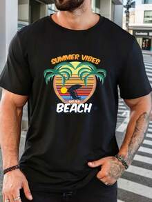 Men's Pure Cotton Short-Sleeved T-Shirt Summer Casual Beach Round Neck Basic Tee Top - 黑色 - 查看 6