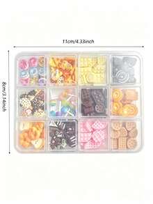 1 صندوق من إكسسوارات تزيين الأظافر DIY بتصميمات عشوائية متنوعة من الراتنج ثلاثي الأبعاد على شكل شوكولاتة وماكارون وبيتزا - متعدد الألوان - مشاهدة 4