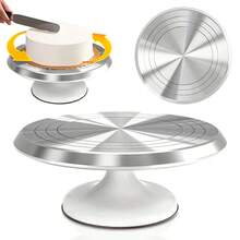 1Pc 10 Inch Aluminium Alloy Rotating Cake Turntable, Silent Smooth Spinning Decorating Stand, Heavy-Duty Handy Baking Accessory For Cake Decorating, Dessert & Pastry Making - Silver - View 3