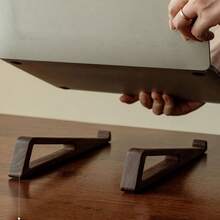 Wooden Laptop Desktop Riser, Computer Stand, [4pcs Set - 2 Cleaning Brushes + 2 Laptop Stands (1 Pair)] Portable Desktop Stand, Multifunctional Reading Rack, Wide Base Stable Support, Suitable For Laptops, Flat Books, Various Books - Office, Home, Travel - Cleaning Brush X2 + Laptop Stand X2 - View 2