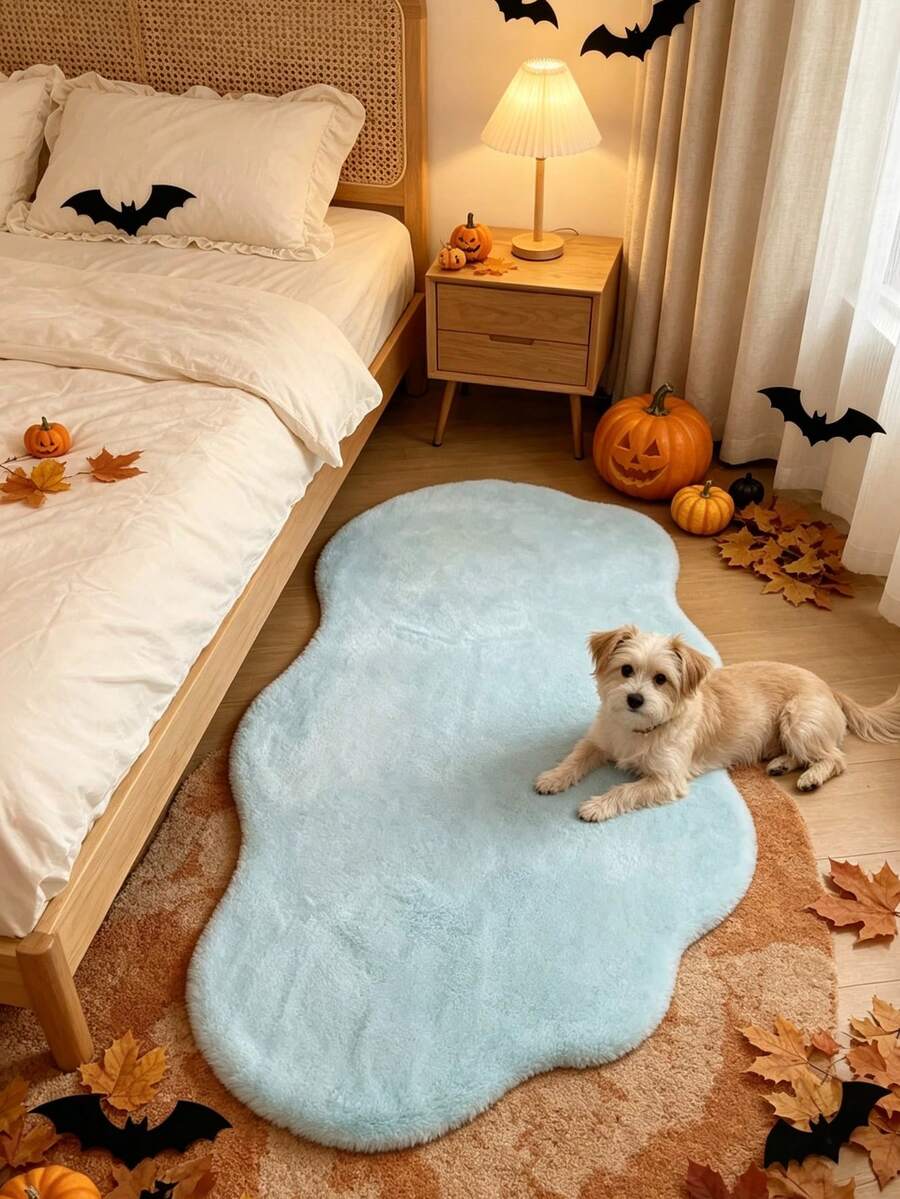 1pc Blue Cloud Faux Rabbit Fur Rug, Soft Comfortable Fluffy Material, Living Room Rug, Bedroom Rug, Entryway Rug, Kitchen Rug, Bathroom Rug, Gaming Room Rug, Study Rug, Closet Rug, Thickened Rug, Autumn/Winter Rug, Fur Rug, Thick Rug - Baby Blue - View 1