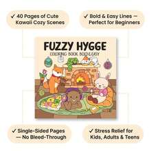 Fuzzy Hygge Bold & Easy Coloring Book 40 Pages, Kawaii Cute Animals Cozy Scenes, Stress Relief Activity For Kids Adults & Teens, Birthday Gift - Multicolor - View 4
