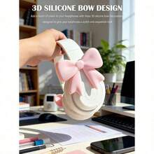 2pcs Pink Bow Decor Earphone Accessories, Cute Printed Bow Fashionable Earphone Attachments, Christmas Gift For Gamer Girls - Pink/2pcs - View 7
