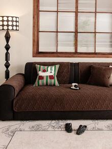 1pc Geometric 3D Solid Color Dutch Velvet Quilted Sofa Cushion, Minimalist Style, Non-Slip Back, Pet-Friendly, Soft Multi-Functional Anti-Dirt Anti-Dust, Holiday Decor Sofa Cushion, Backrest Cover Armrest Cover Universal, All-Season Sofa Cover - Khaki - View 7